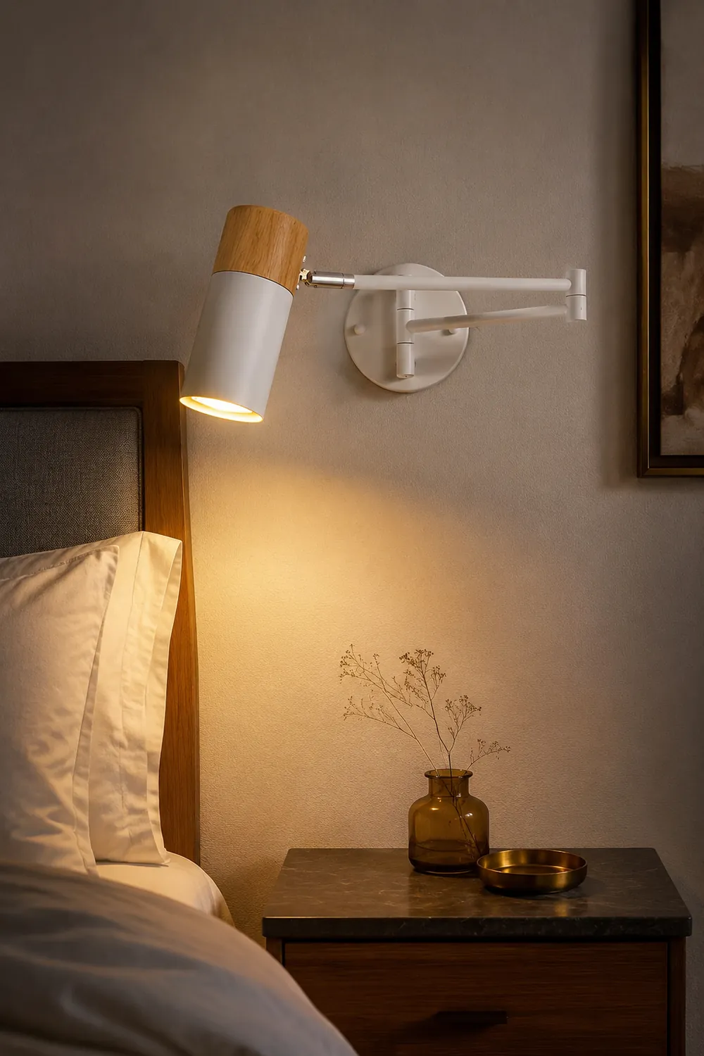 Ozawa Nordic Can Shaped Adjustable Wall Lamp, Metal/Wood, White - Lumpaz