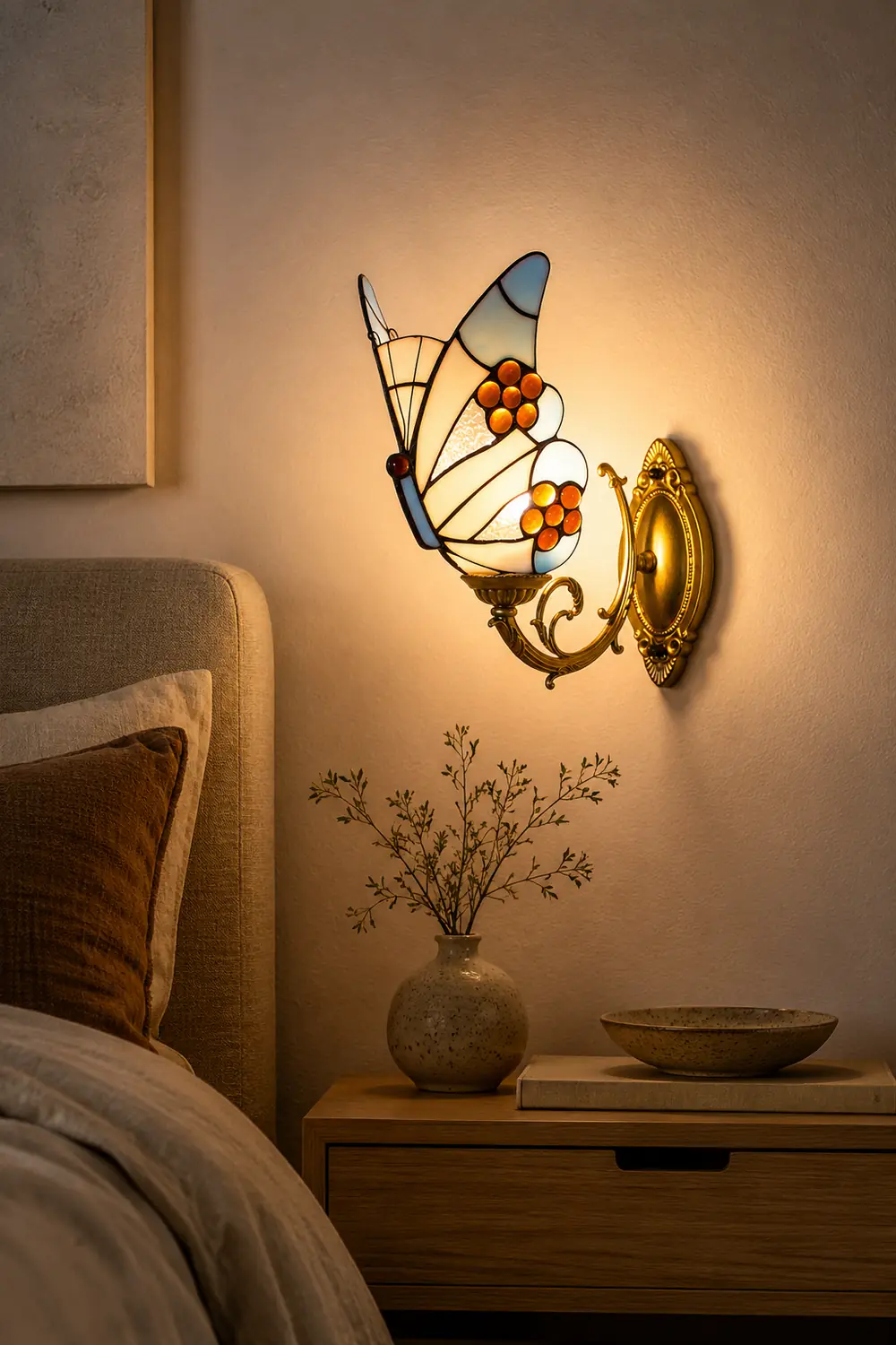 Kady Artistic Butterfly Metal/Glass Lamps Wall, Red/Blue/Multi-Color/Light Blue - Lumpaz