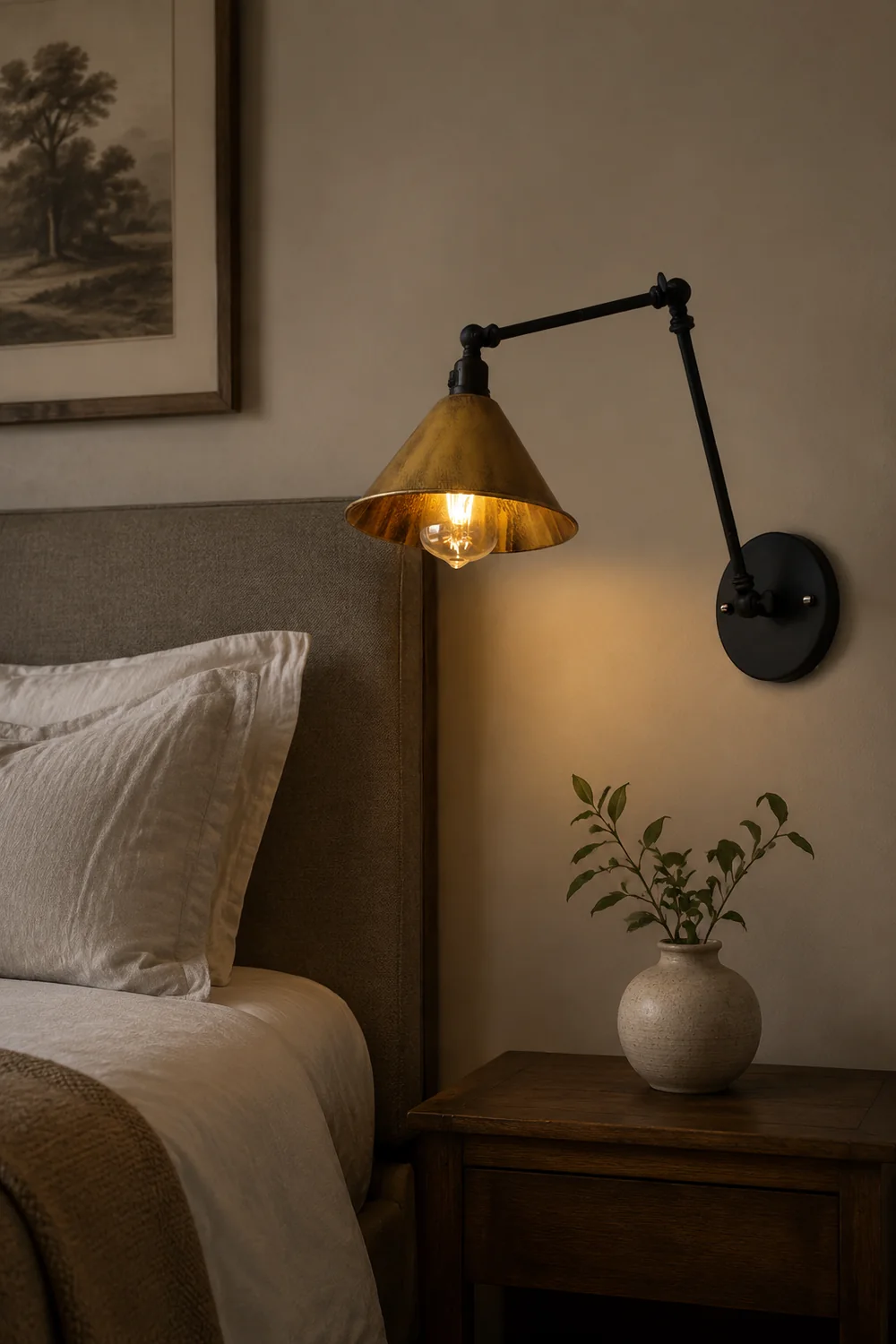 Brady Vintage Gold Adjustable Wall Lamp, Metal, Living Room - Lumpaz
