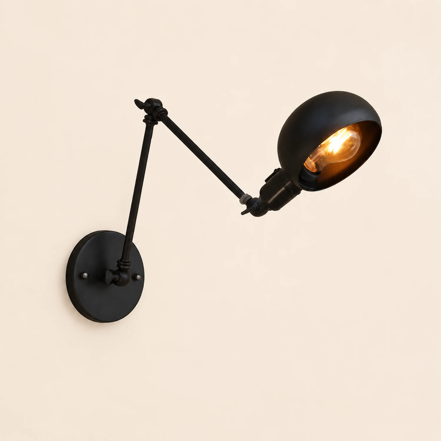 Brady Wall Lamp Dome Metal, Adjustable Black, 2 Size, Bedroom - Lumpaz