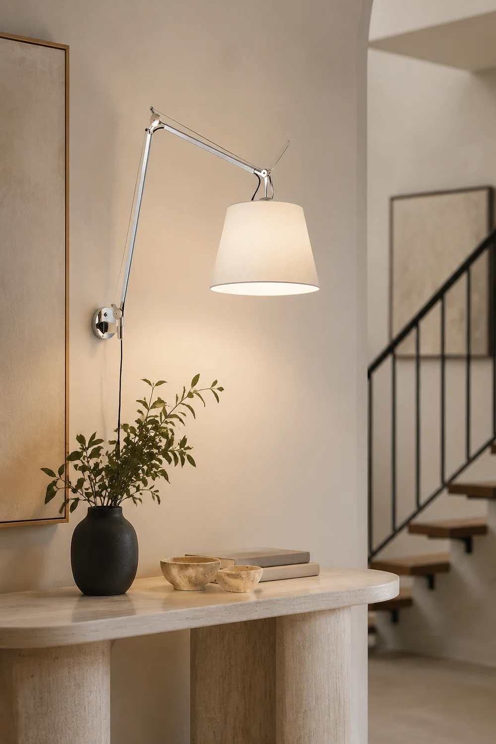 Brady Wall Lamp Dome Modern, Metal/Fabric Adjustable, Silver, Living Room - Lumpaz