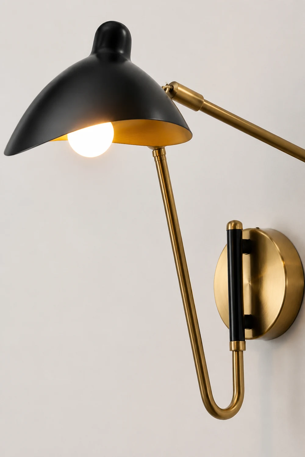 Brady Industrial Swing Arm Vanity Wall Lamp, Black/Gold - Lumpaz