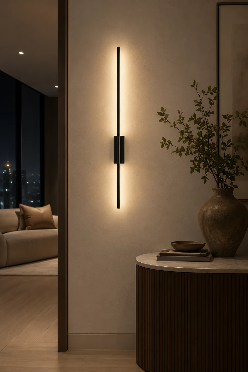 Edge Modern Linear Metal&Acrylic Bedroom Wall Lamp, Black/Brass - Lumpaz