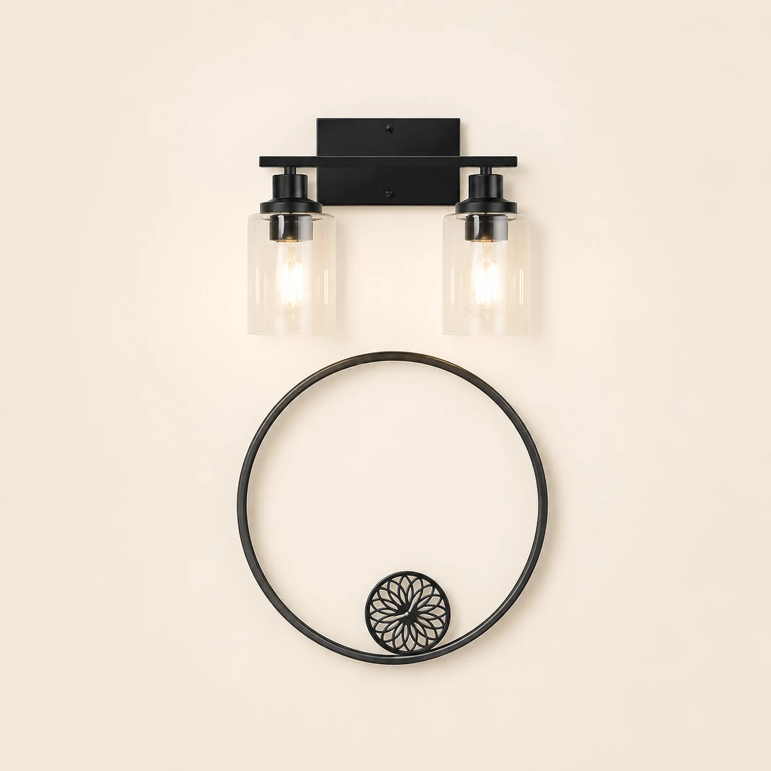Alessio Modern Mirror Front Black Vanity Wall Lamp, Metal/Glass - Lumpaz