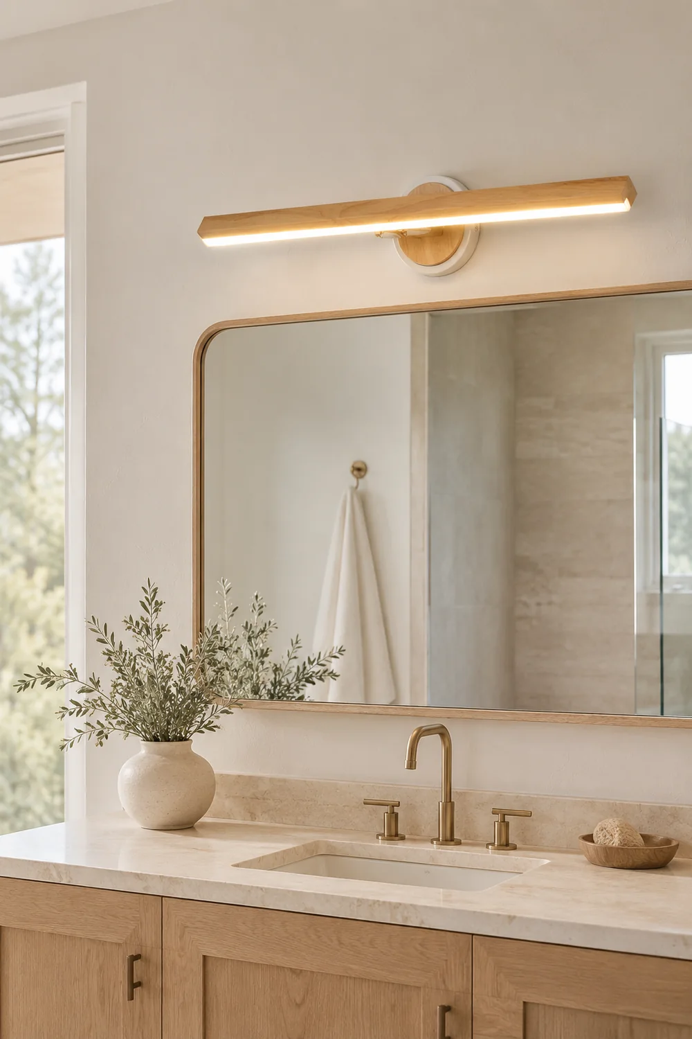 Ozawa Modern Linear Wooden Mirror Front Vanity Wall Lamp - Lumpaz