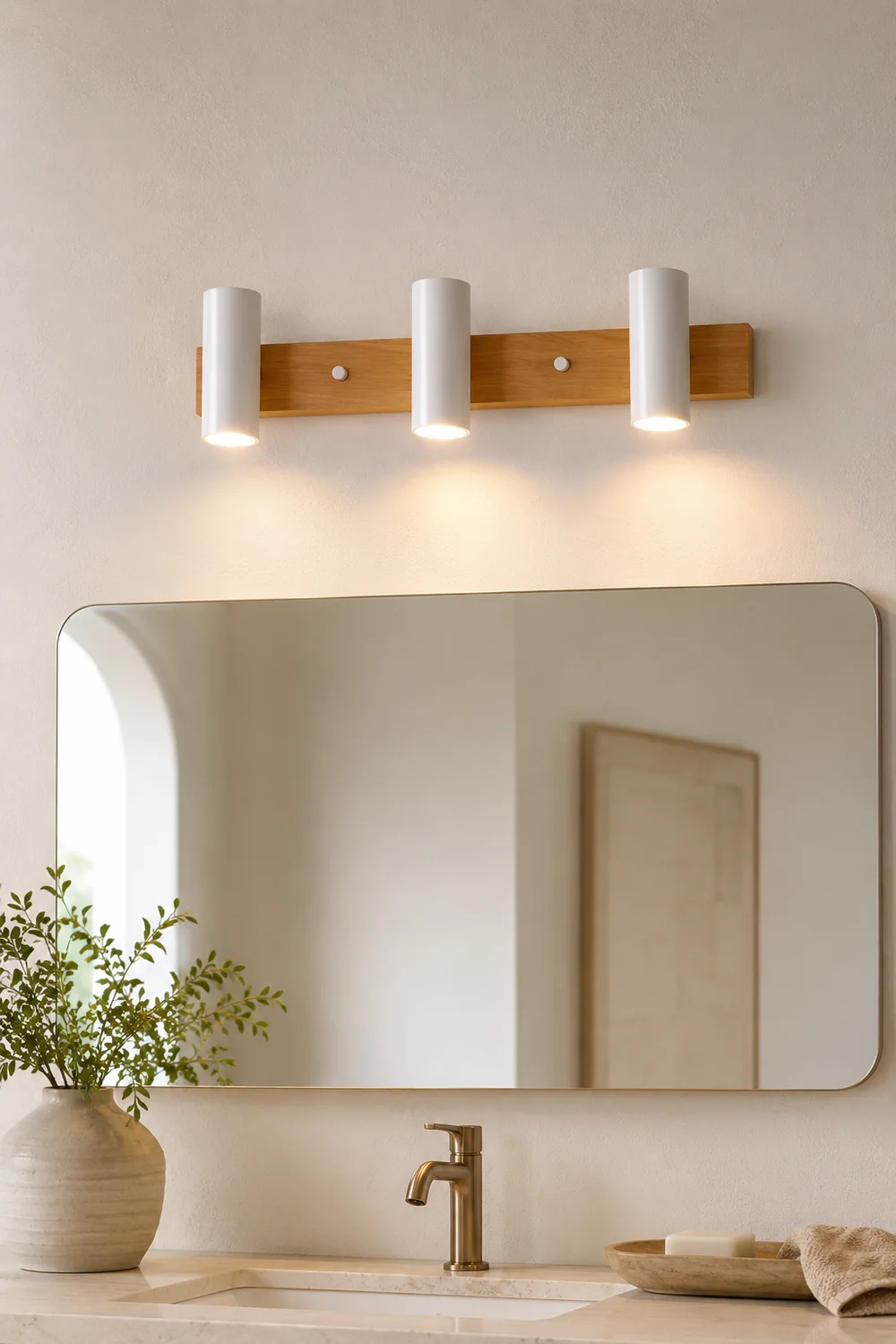 Ozawa Rotatable Spotlight Mirror Front Vanity Wall Lamp, Wood/Metal - Lumpaz