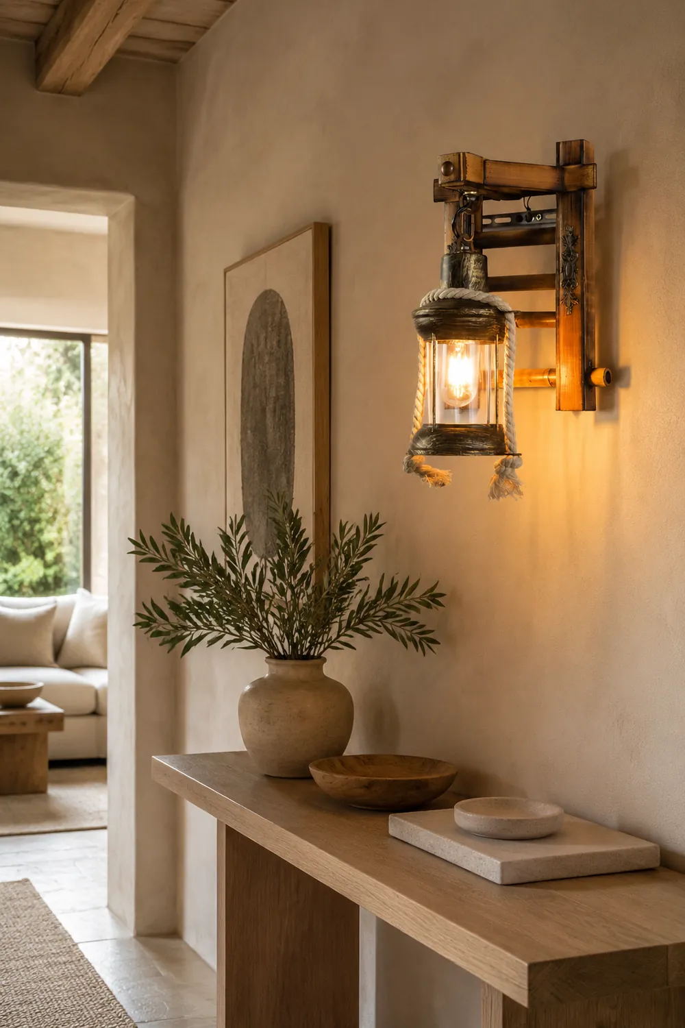Austin Vintage Lantern Shape Wood Metal Wall Lamp - Lumpaz