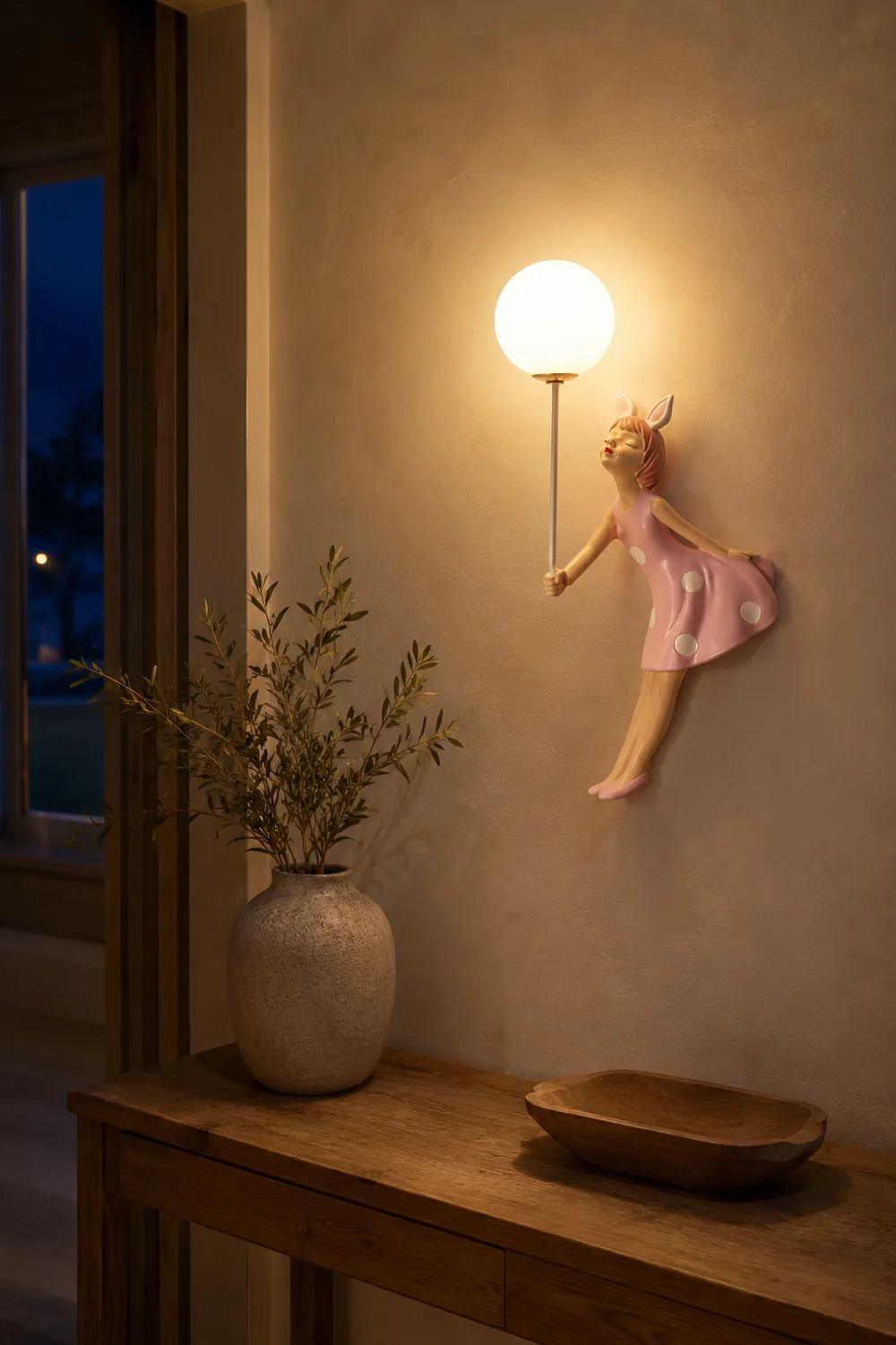 Minori Modern Balloon/Girl Shape Acrylic Pink Wall Lamp - Lumpaz