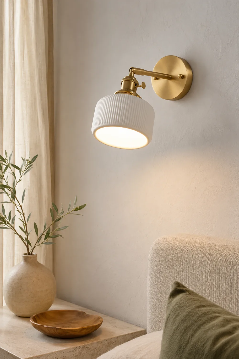 Lottie Vintage Column Ceramic Vanity Light, White, Bedroom - Lumpaz
