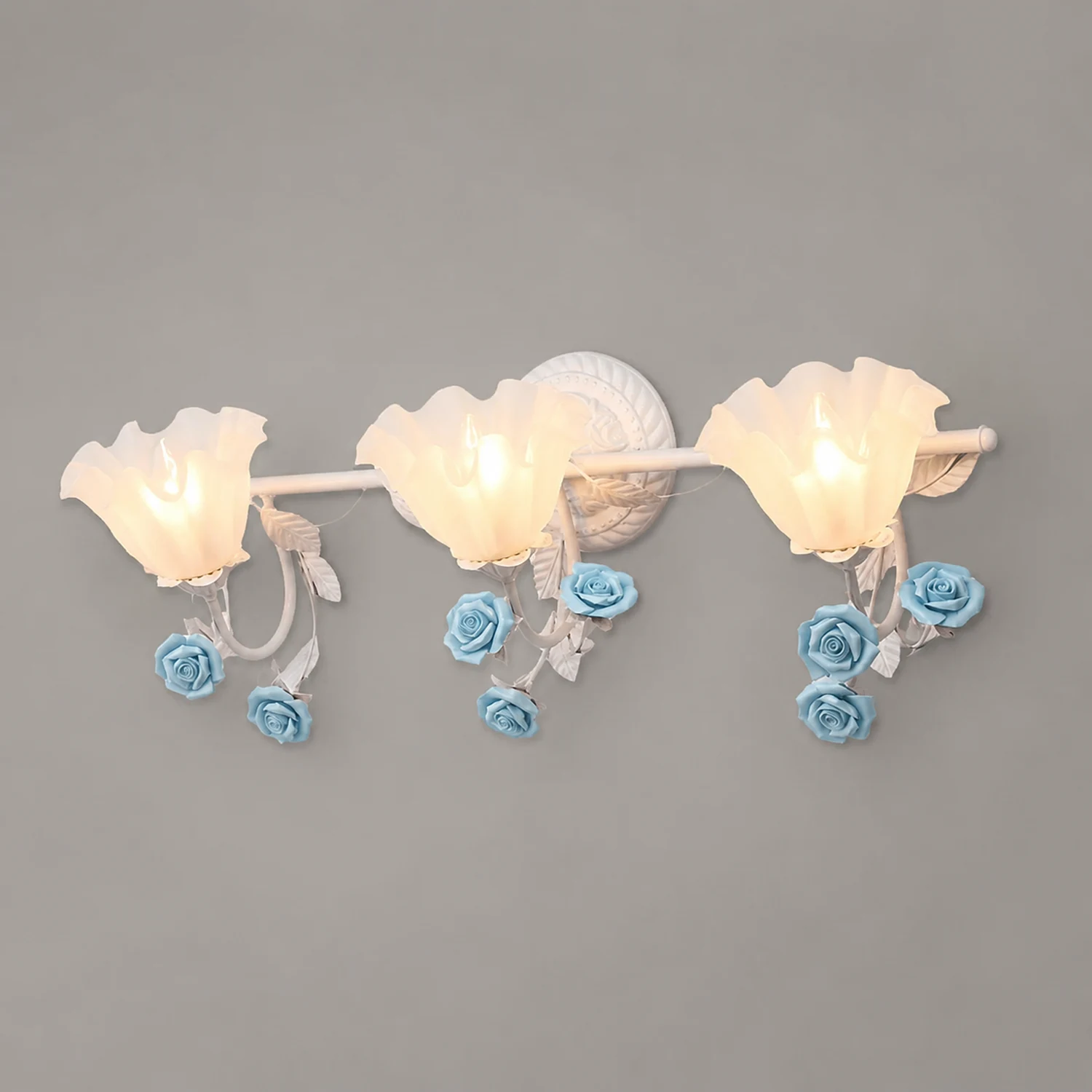 Félicie Vintage Flower Metal Wall Mounted Lamps, Blue/Pink - Lumpaz