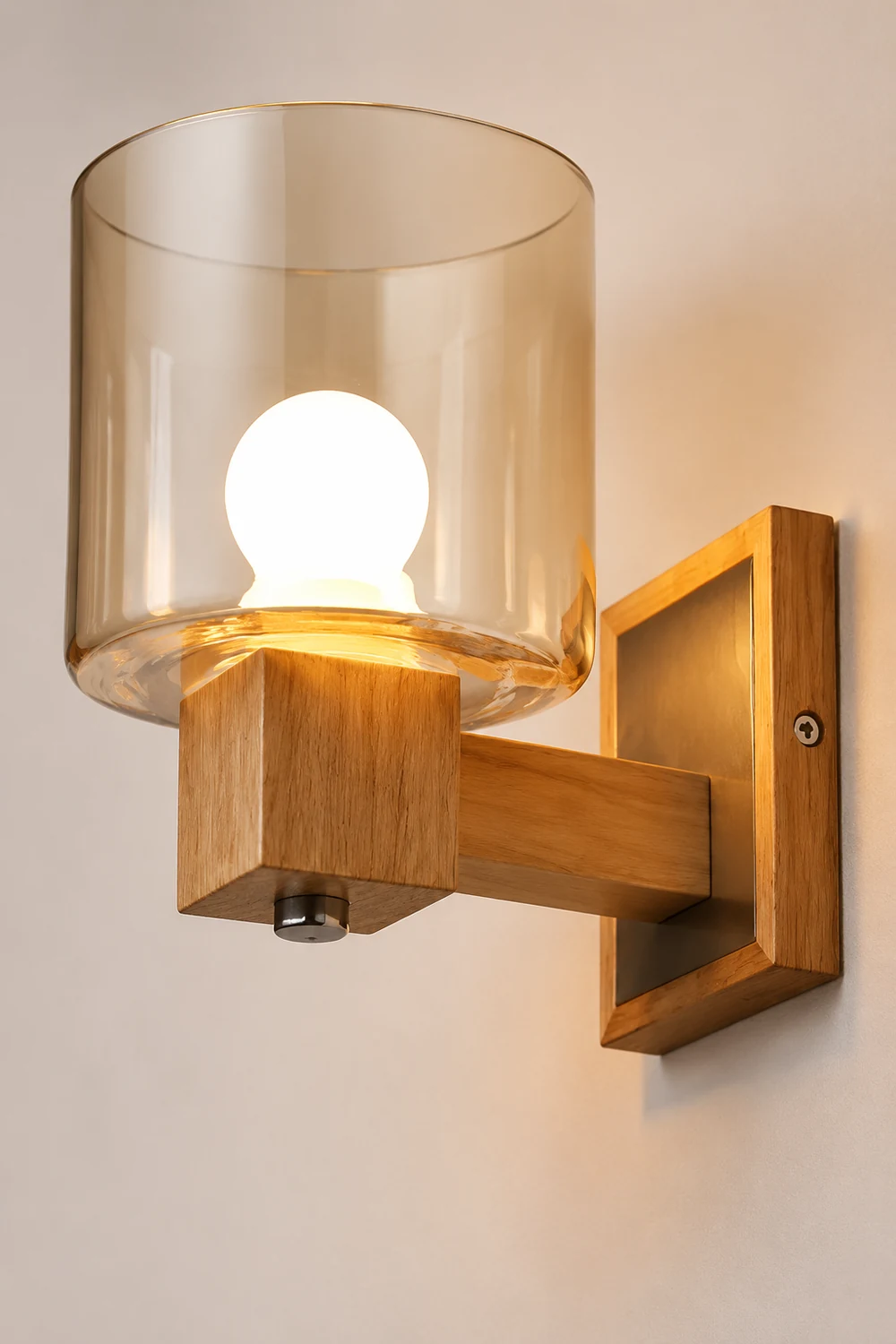 Eryn Vintage Cylindrical Mini Wall Lamp, Wood/Glass - Lumpaz