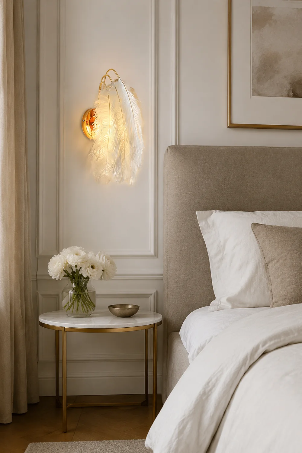 O'Moore Wall Lamp Modern Art Deco Metal/Feather, Gold, Bedroom - Lumpaz