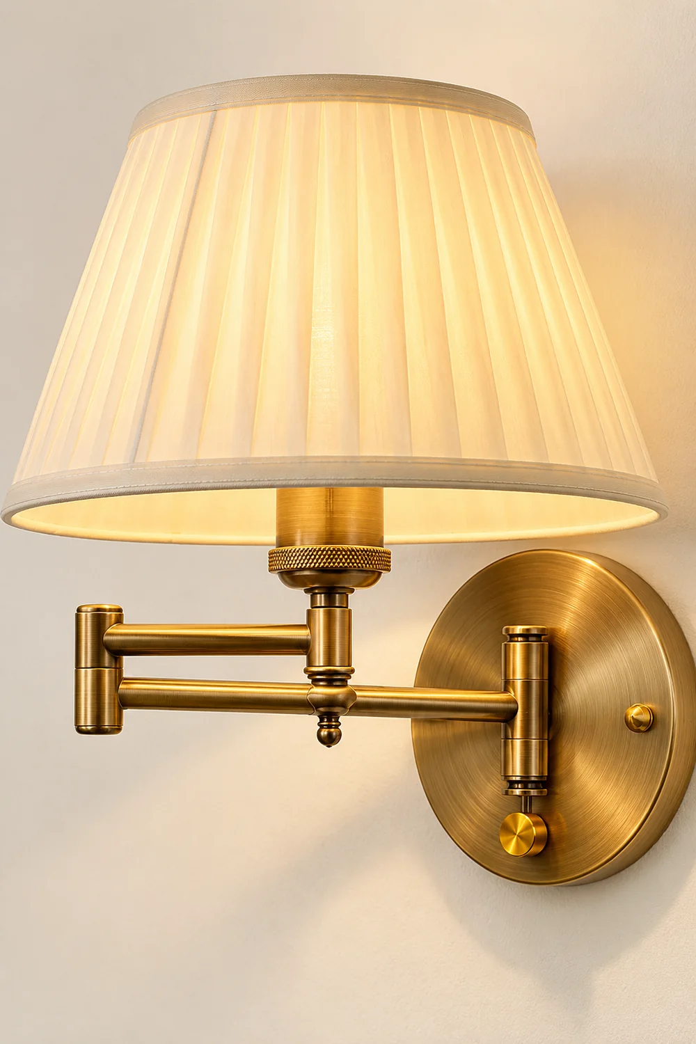 Carins Wall Lamp Vintage, Pleated Fabric Adjustable, White/Beige, Bedroom - Lumpaz