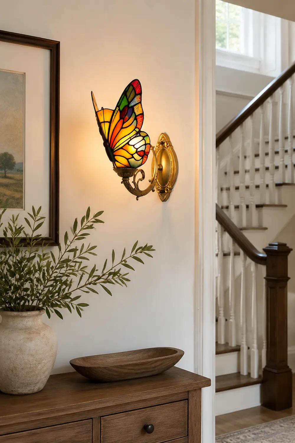 Kady Artistic Butterfly Metal/Glass Lamps Wall, Red/Blue/Multi-Color/Light Blue - Lumpaz