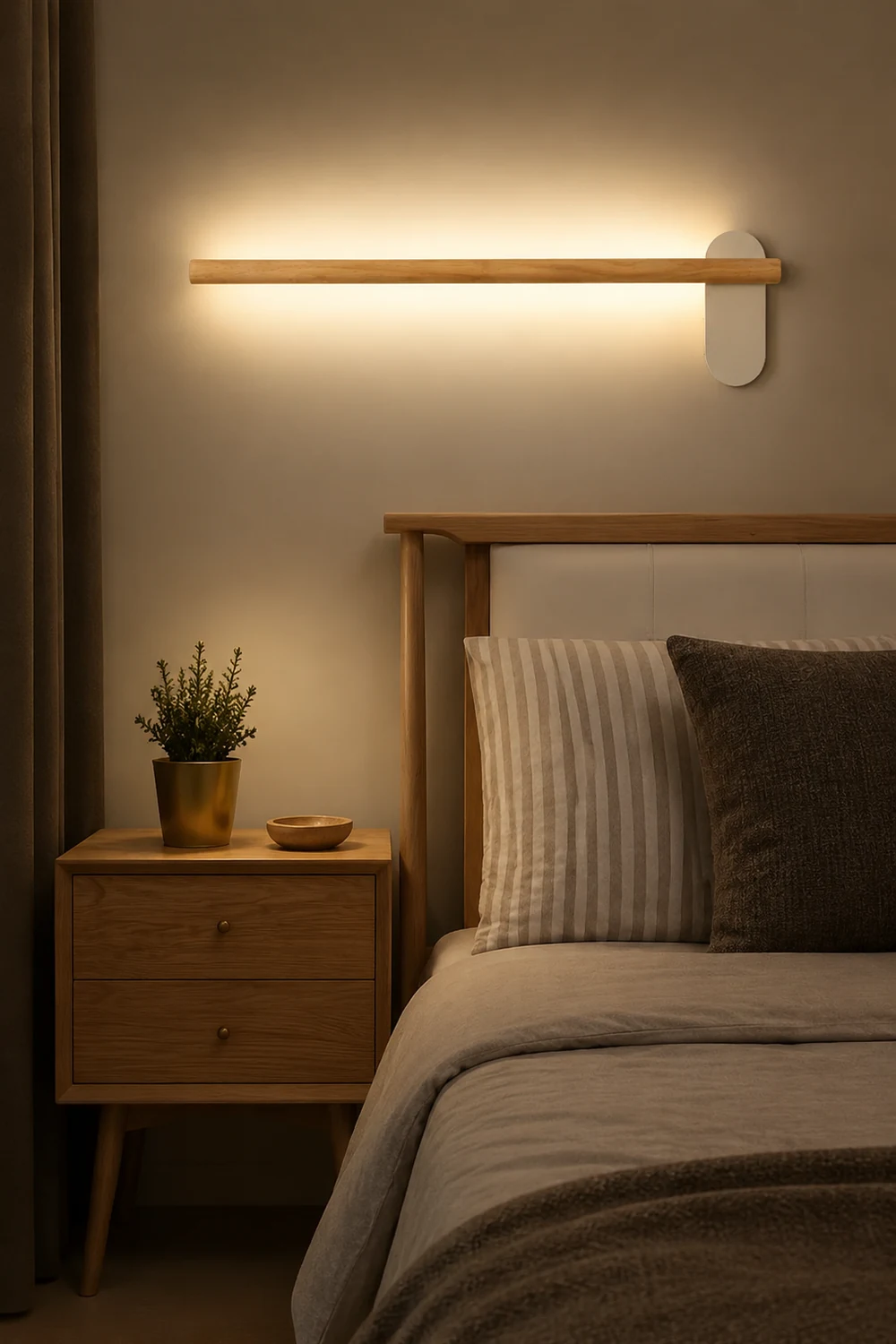 Ozawa Modern Linear Wood Wall Lamp In Living Room, Natural Light - Lumpaz