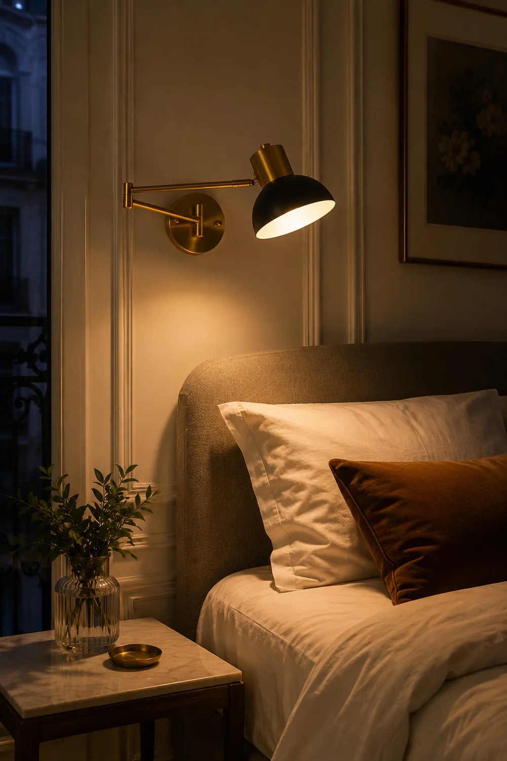 Freja Wall Lamp Modern, Metal Adjustable, Black/Gold, Bedroom - Lumpaz