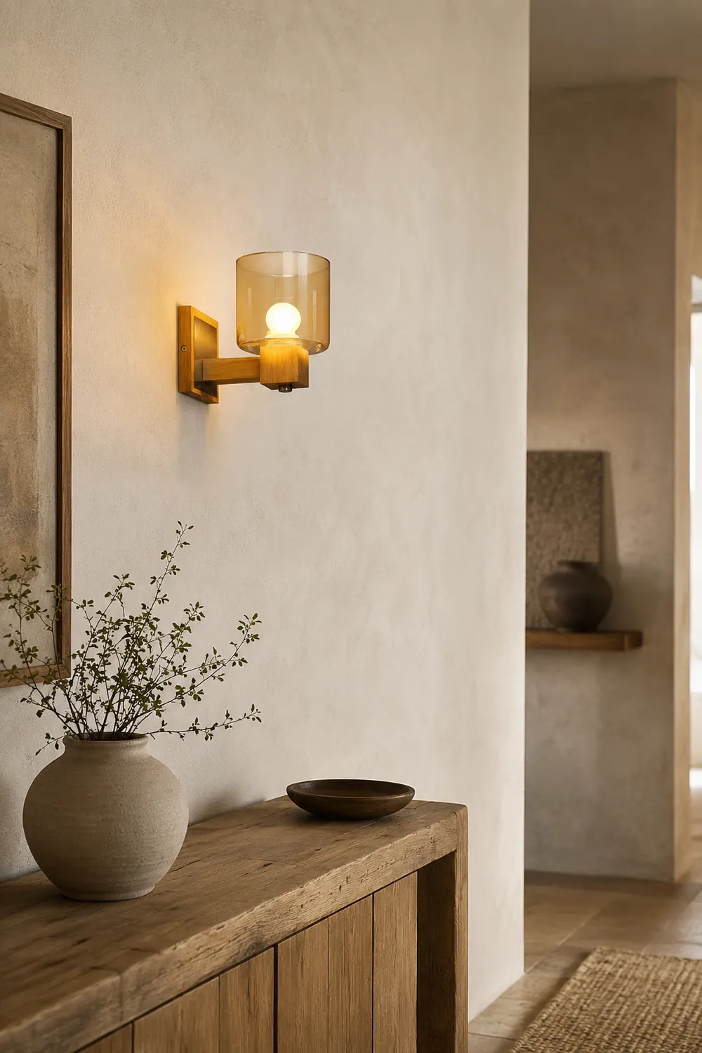 Eryn Vintage Cylindrical Mini Wall Lamp, Wood/Glass - Lumpaz