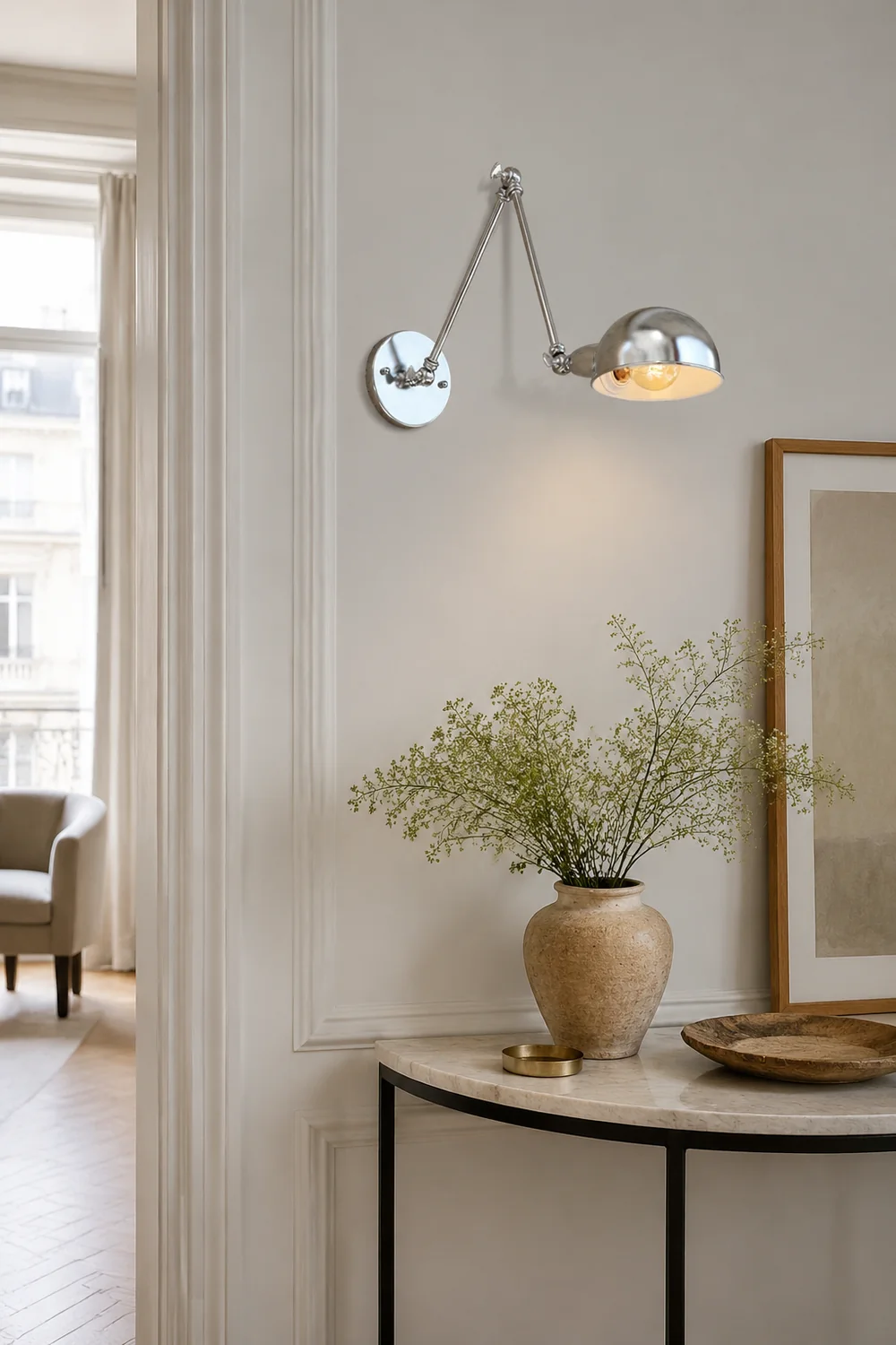 Brady Wall Lamp Dome Minimalist, Adjustable Metal, Silver, Bedroom - Lumpaz