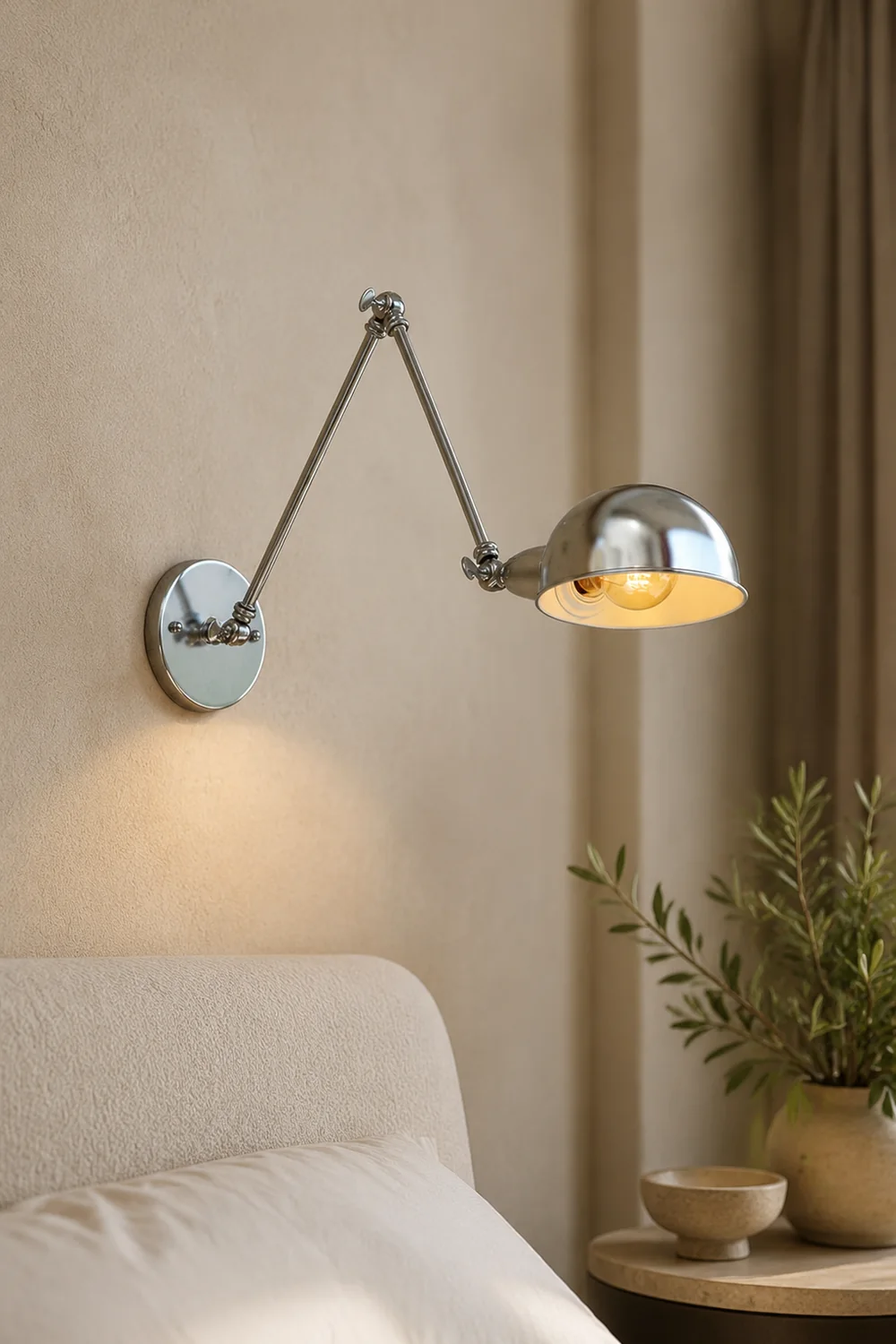 Brady Wall Lamp Dome Minimalist, Adjustable Metal, Silver, Bedroom - Lumpaz