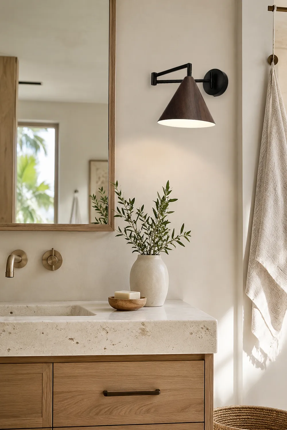 Ozawa Cone Shaped Adjustable Wall Lamp, Metal/Wood, Bedroom - Lumpaz