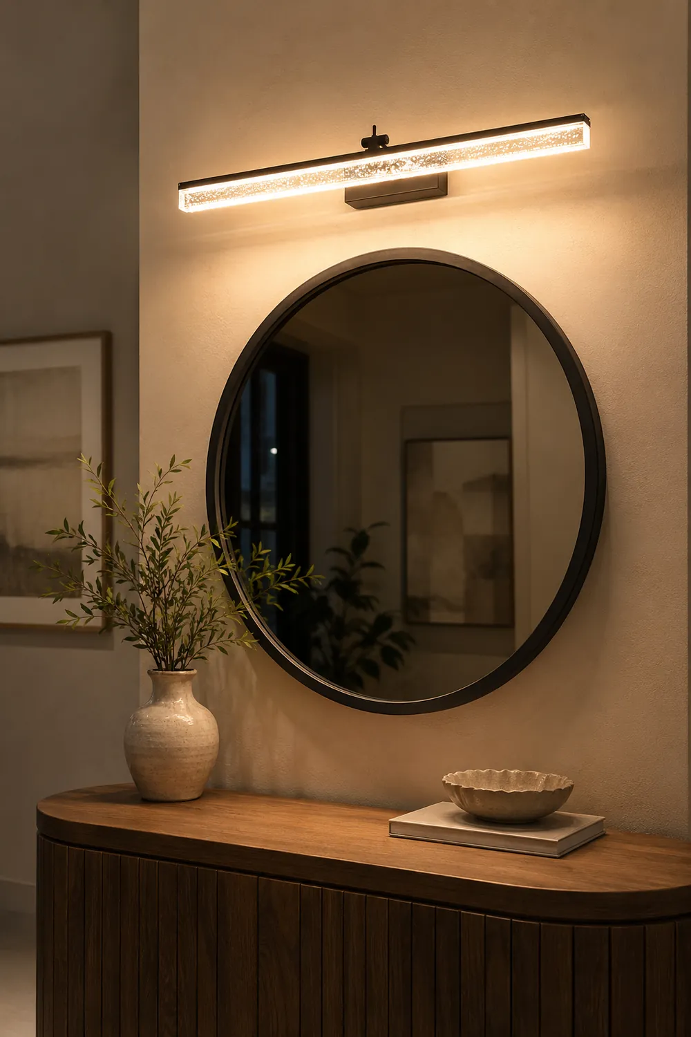 Edge Minimalist Linear Metal/Acrylic Mirror Front Vanity Wall Lamp, Black/White/Silver - Lumpaz