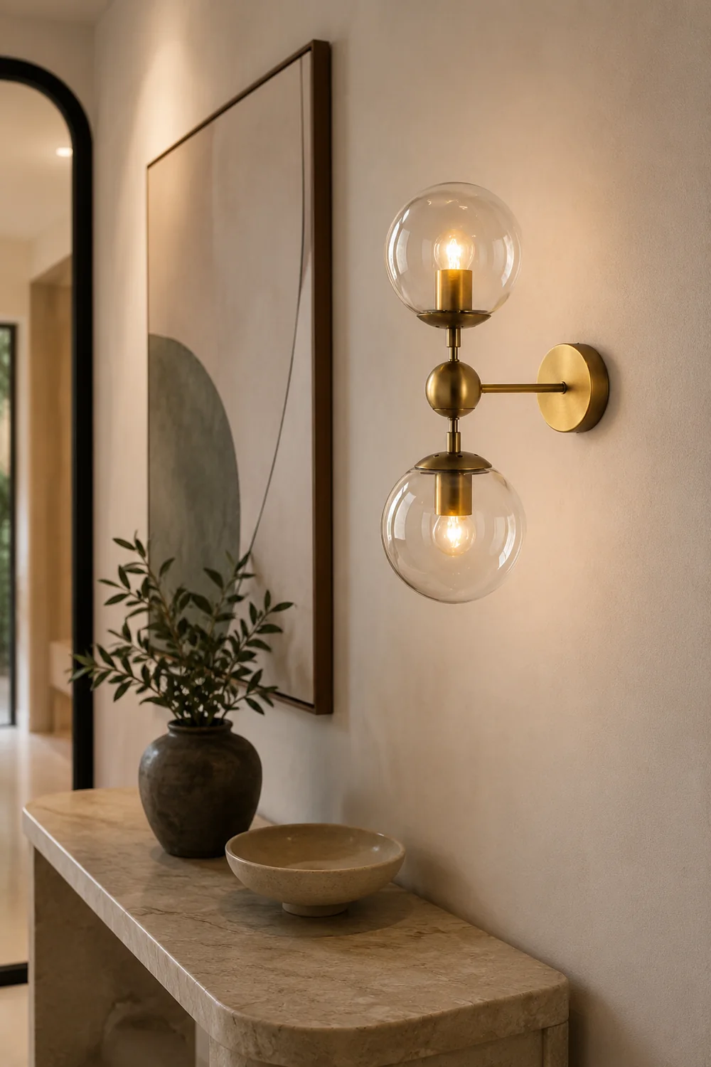 Valentina Globe Glass Vanity Wall Light, Black/Gold, Bedroom - Lumpaz