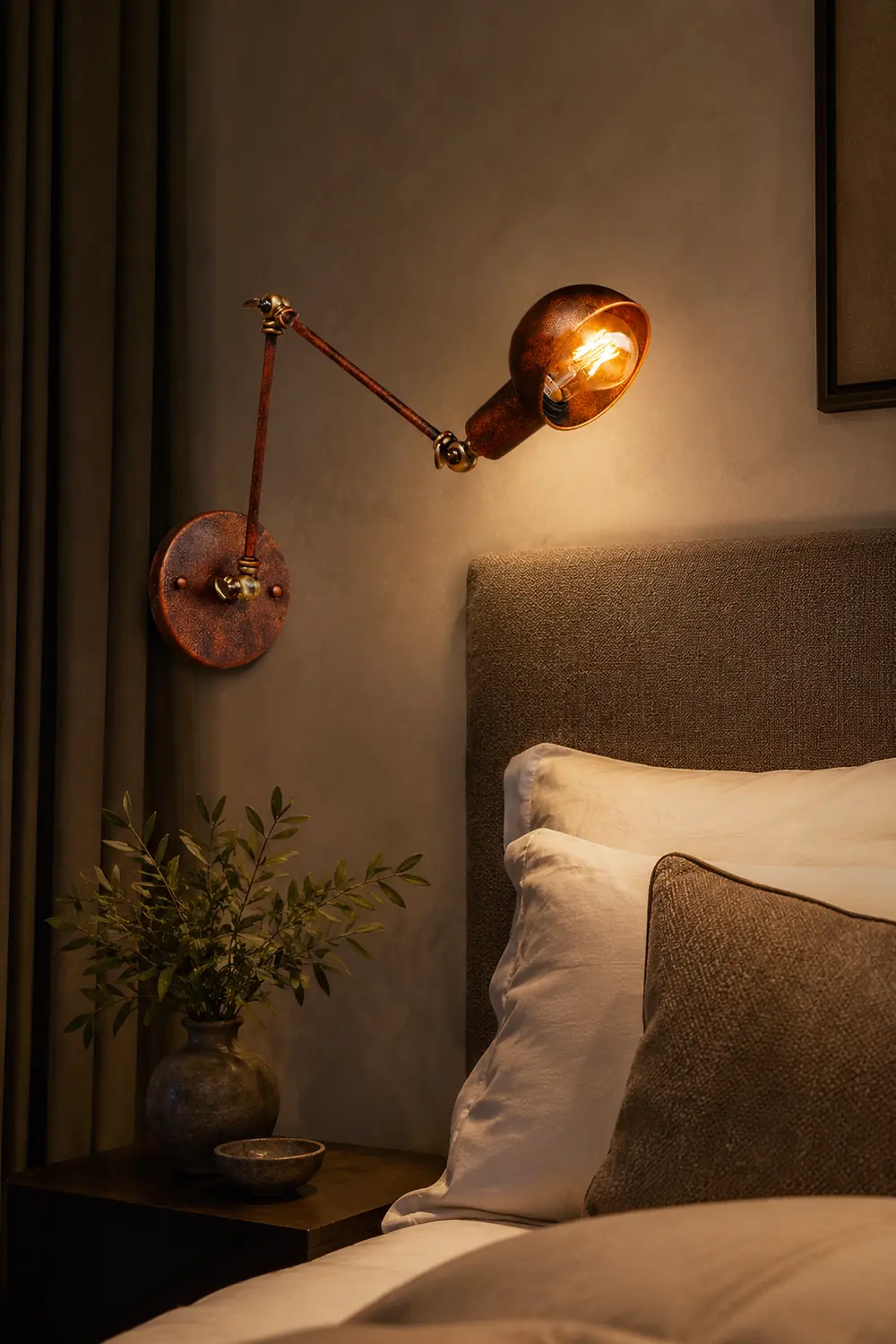 Brady Vintage Hemispheric Rust Adjustable Wall Lamp, Brass, Bedroom - Lumpaz