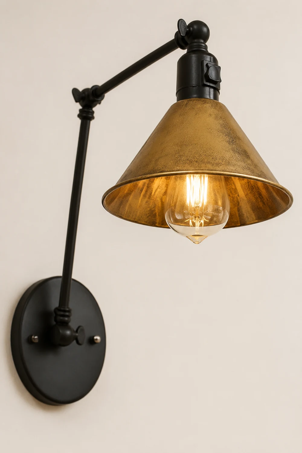 Brady Vintage Gold Adjustable Wall Lamp, Metal, Living Room - Lumpaz