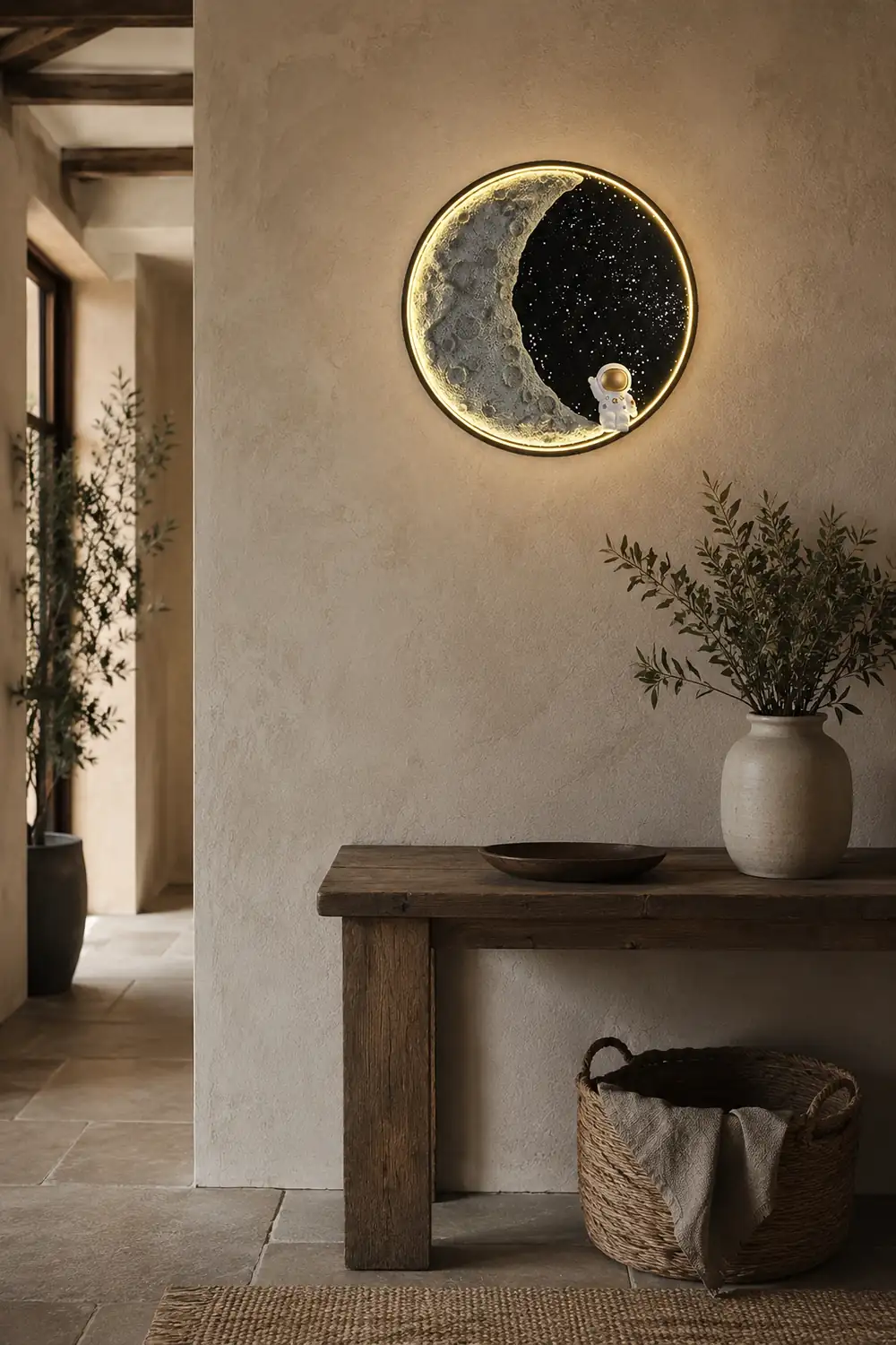 Elif Modern Astronaut Moon Metal Black Wall Lamp - Lumpaz