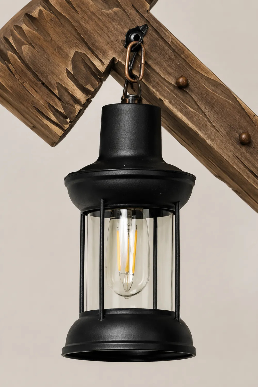 Austin Wall Lamp Hammer Shape Vintage, Wood/Metal, Bedroom - Lumpaz