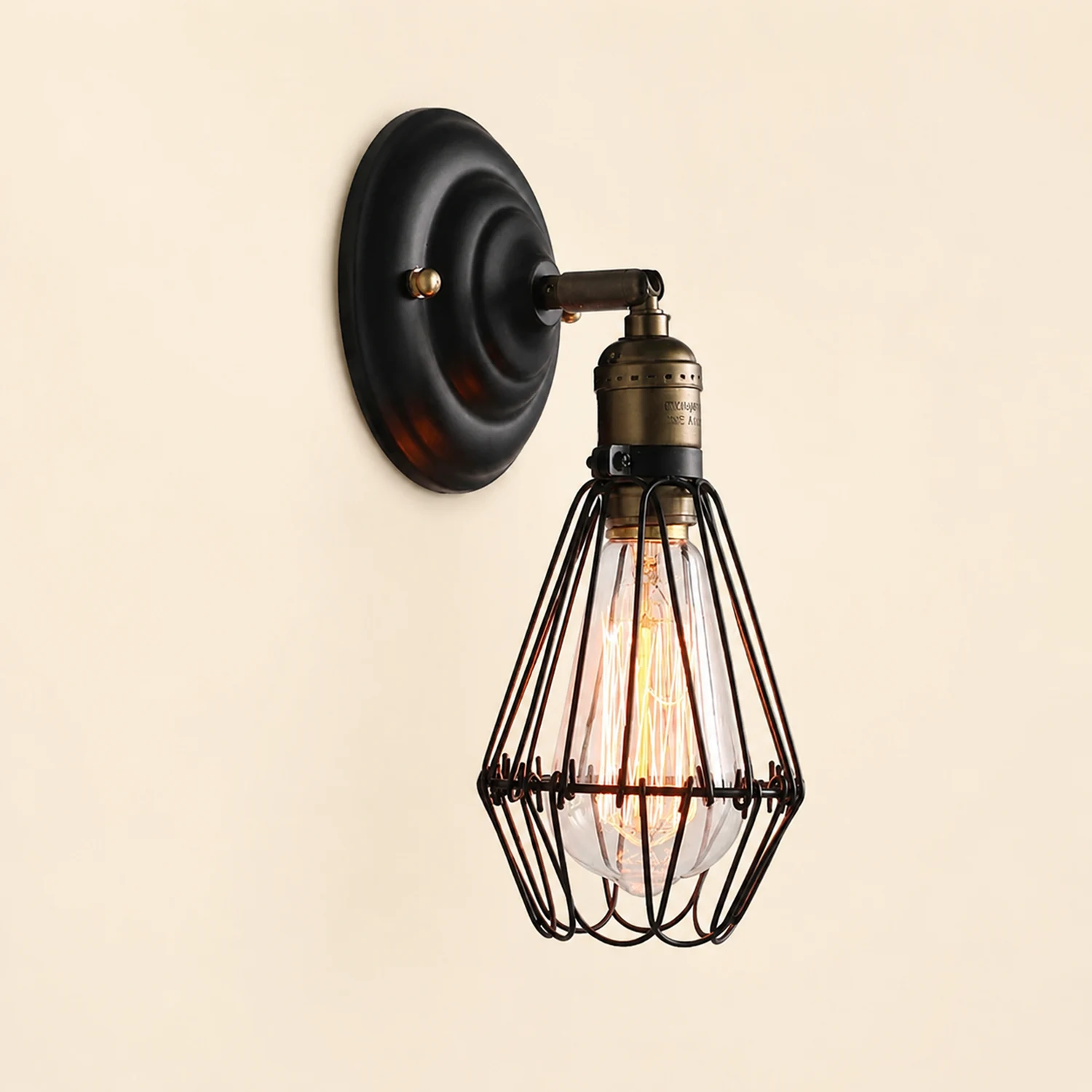 Alessio Industrial Lantern Shaped Metal Wall Lamp, Black/Rust - Lumpaz