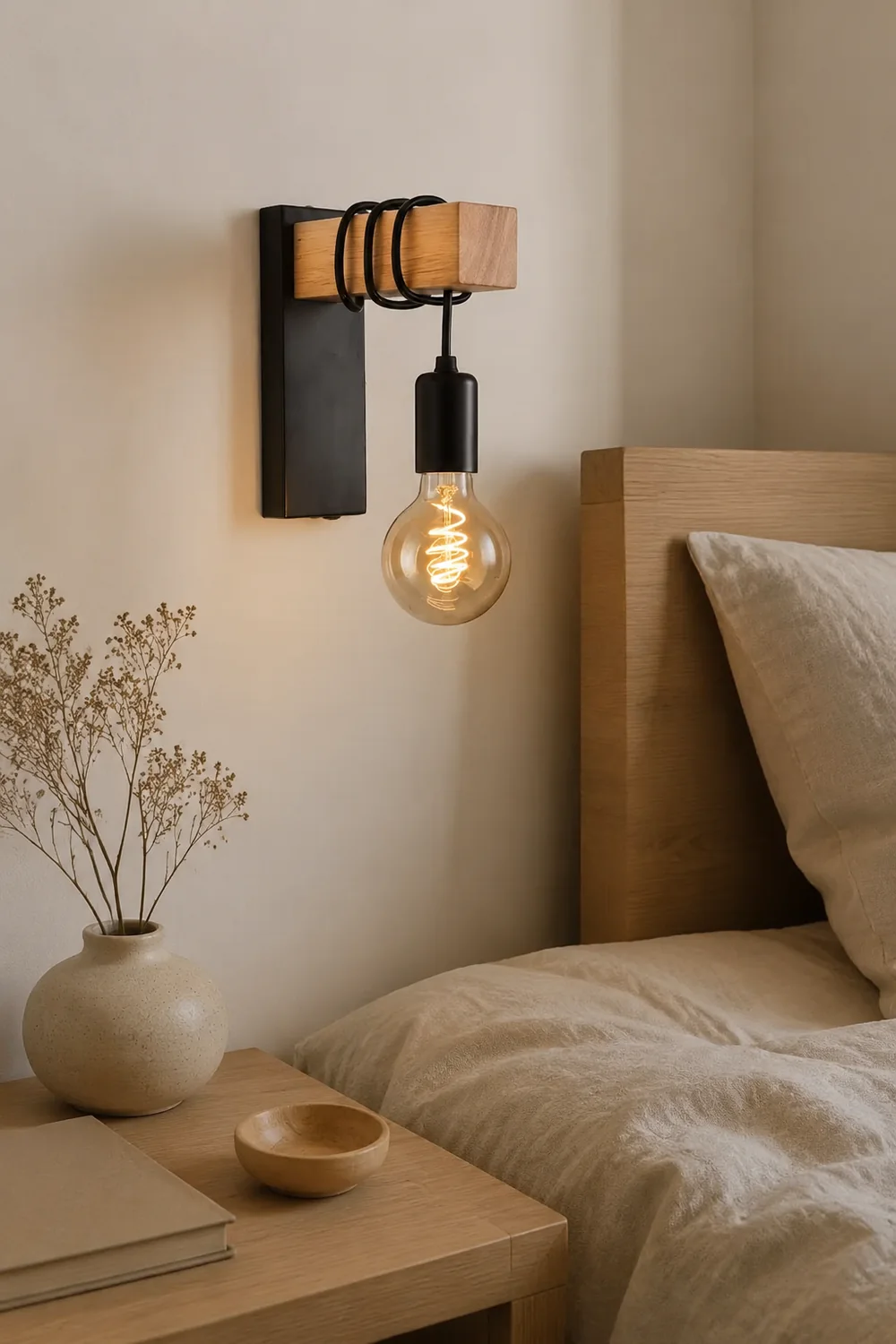 Alessio Wall Lamp Bulb Industrial, Metal, Black/White, Living Room - Lumpaz