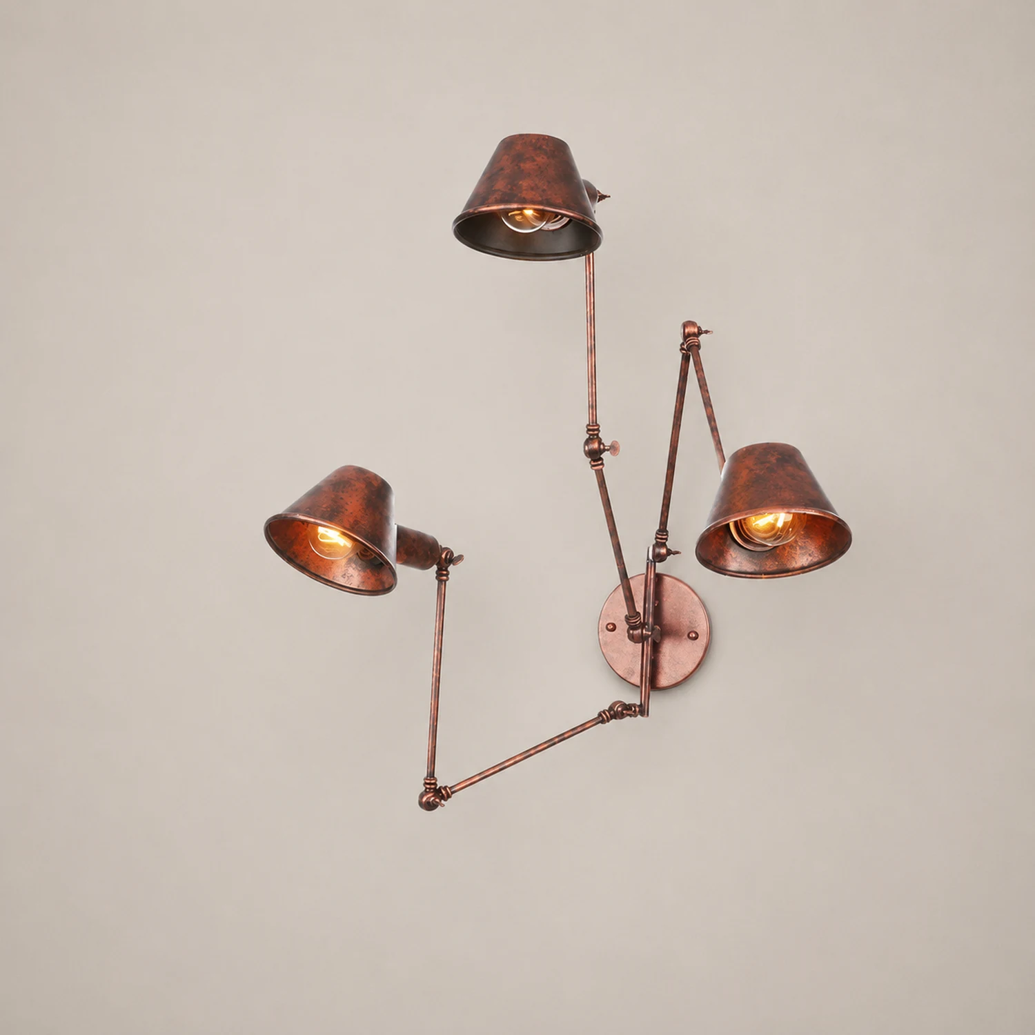 Brady Vintage Adjustable Metal Wall Lamp, Black/Rust, Bedroom - Lumpaz