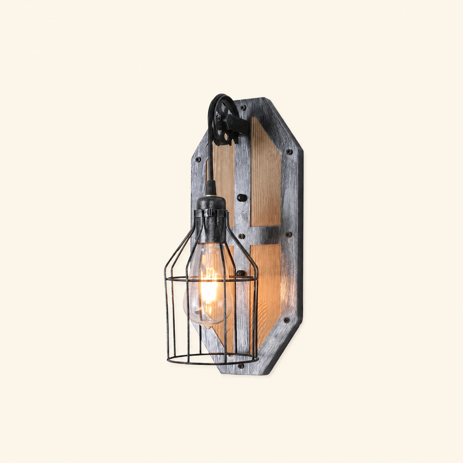 Austin Vintage Bird Cage Wood Metal Wall Lamp Dining Room/Bedroom - Lumpaz