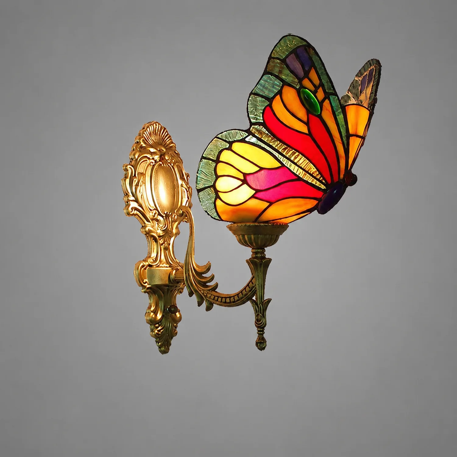 Kady Artistic Butterfly Metal/Glass Lamps Wall, Red/Blue/Multi-Color/Light Blue - Lumpaz