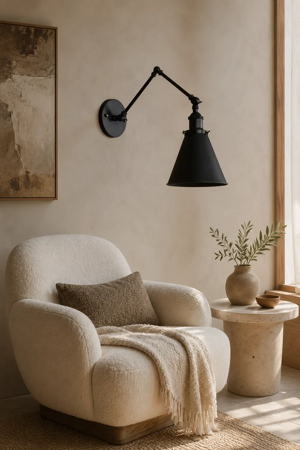 Brady Vintage Adjustable Wall Lamp, Metal, Black/Rust, Living Room - Lumpaz
