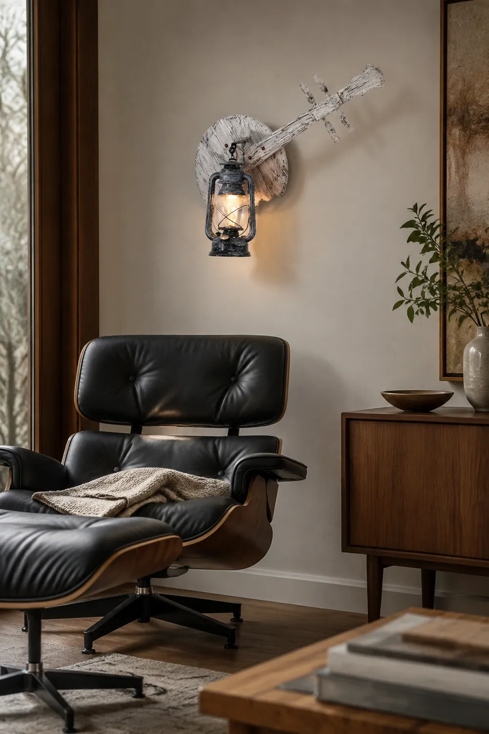 Austin Wall Lamp Lute Vintage Lantern Wooden Gray, Dining Room - Lumpaz