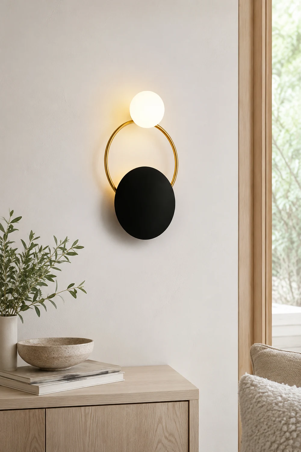 Emyr Modern LED Triple Rings Wall Lamp, Metal/Glass, Gold/Black, Bedroom - Lumpaz