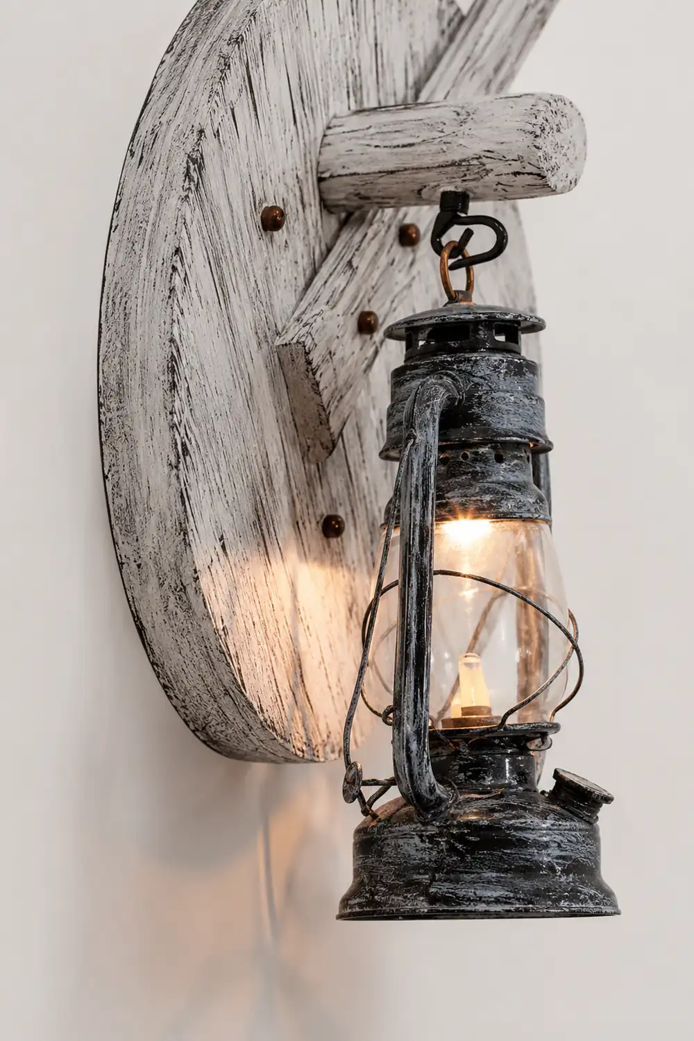 Austin Wall Lamp Lute Vintage Lantern Wooden Gray, Dining Room - Lumpaz