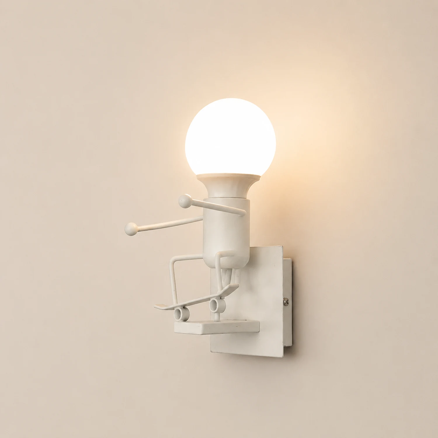 Luxo Modern Decorative Man Metal Wall Lamp, White/Black - Lumpaz