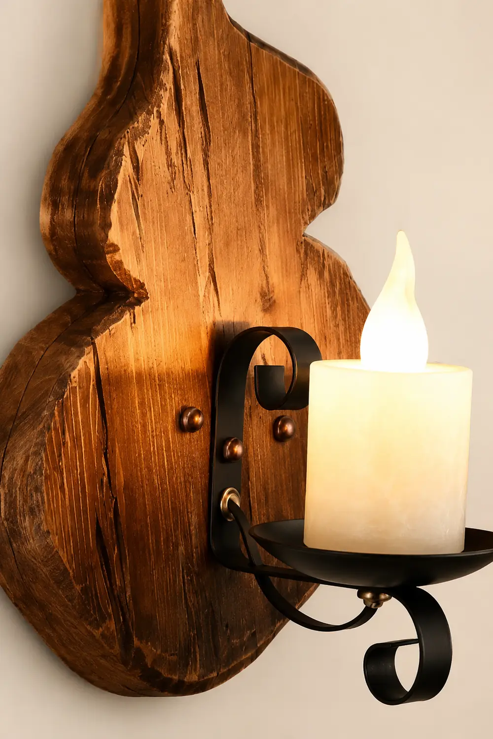 Austin Wall Lamp Cucurbits/Candle Vintage, Wood/Metal, Dining Room - Lumpaz
