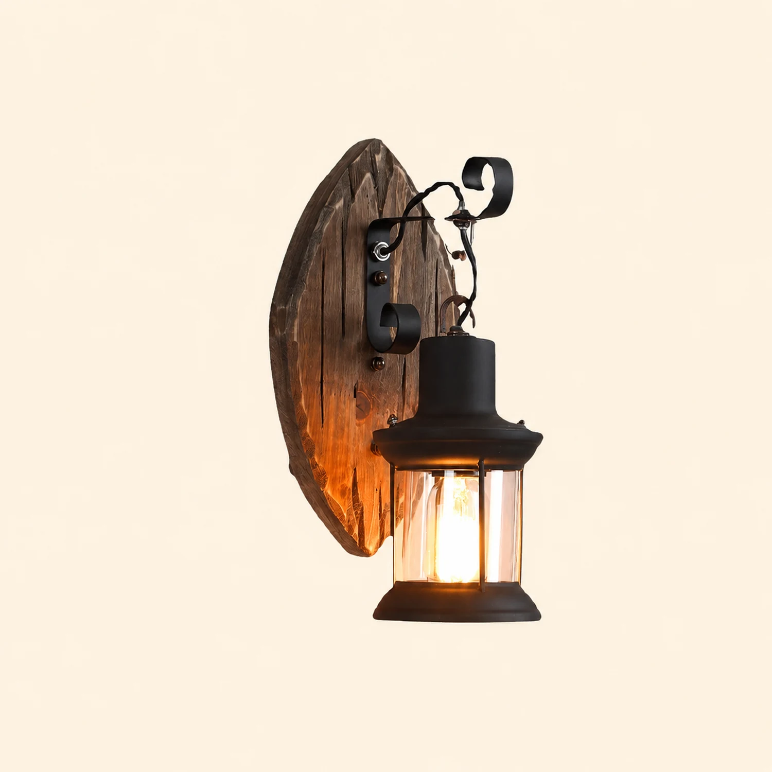 Austin Wall Lamp Leaf Shape Vintage, Wood/Metal, Bedroom - Lumpaz