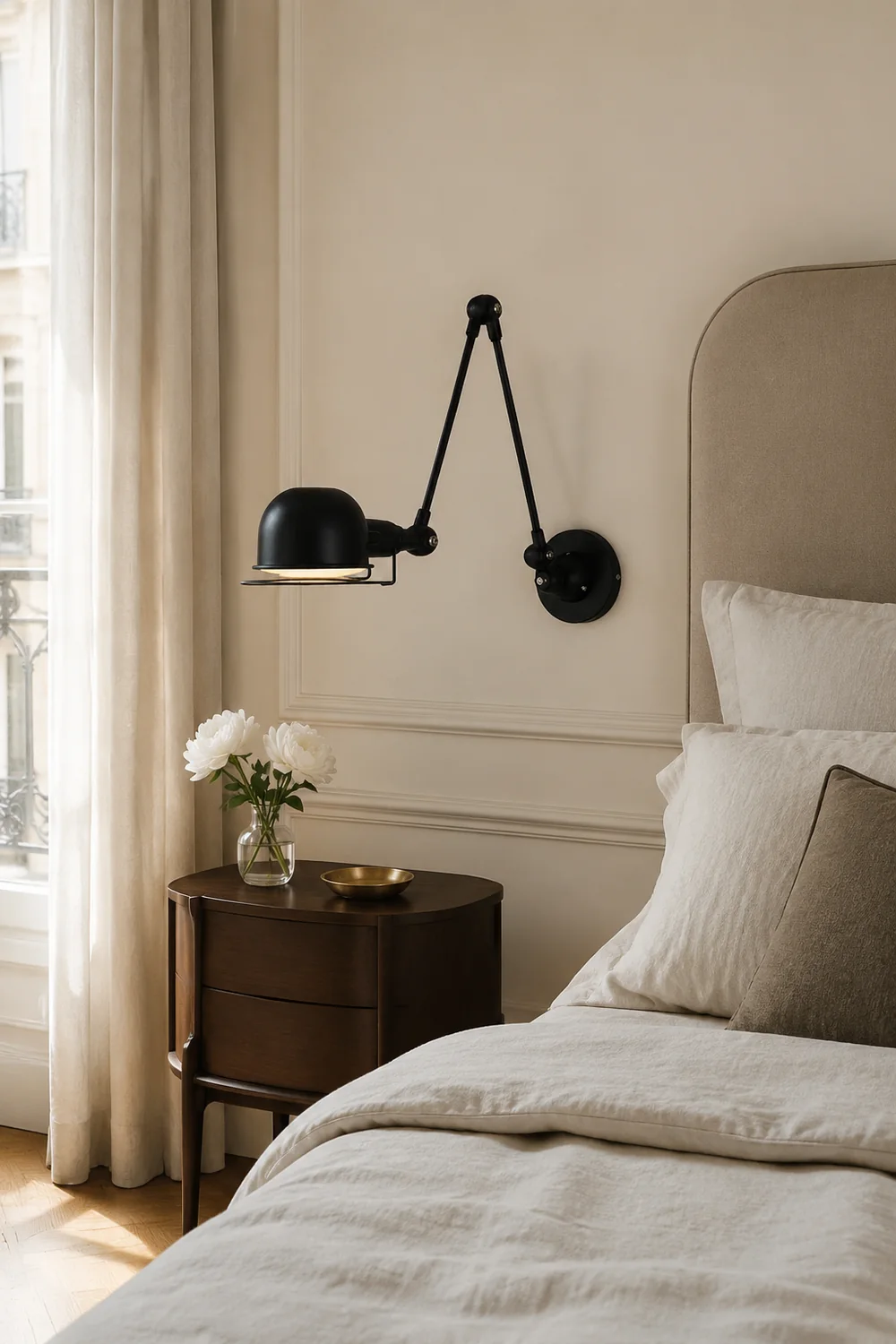 Brady Wall Lamp Dome Modern, Metal Arm Adjustable, Black/White, Bedroom - Lumpaz