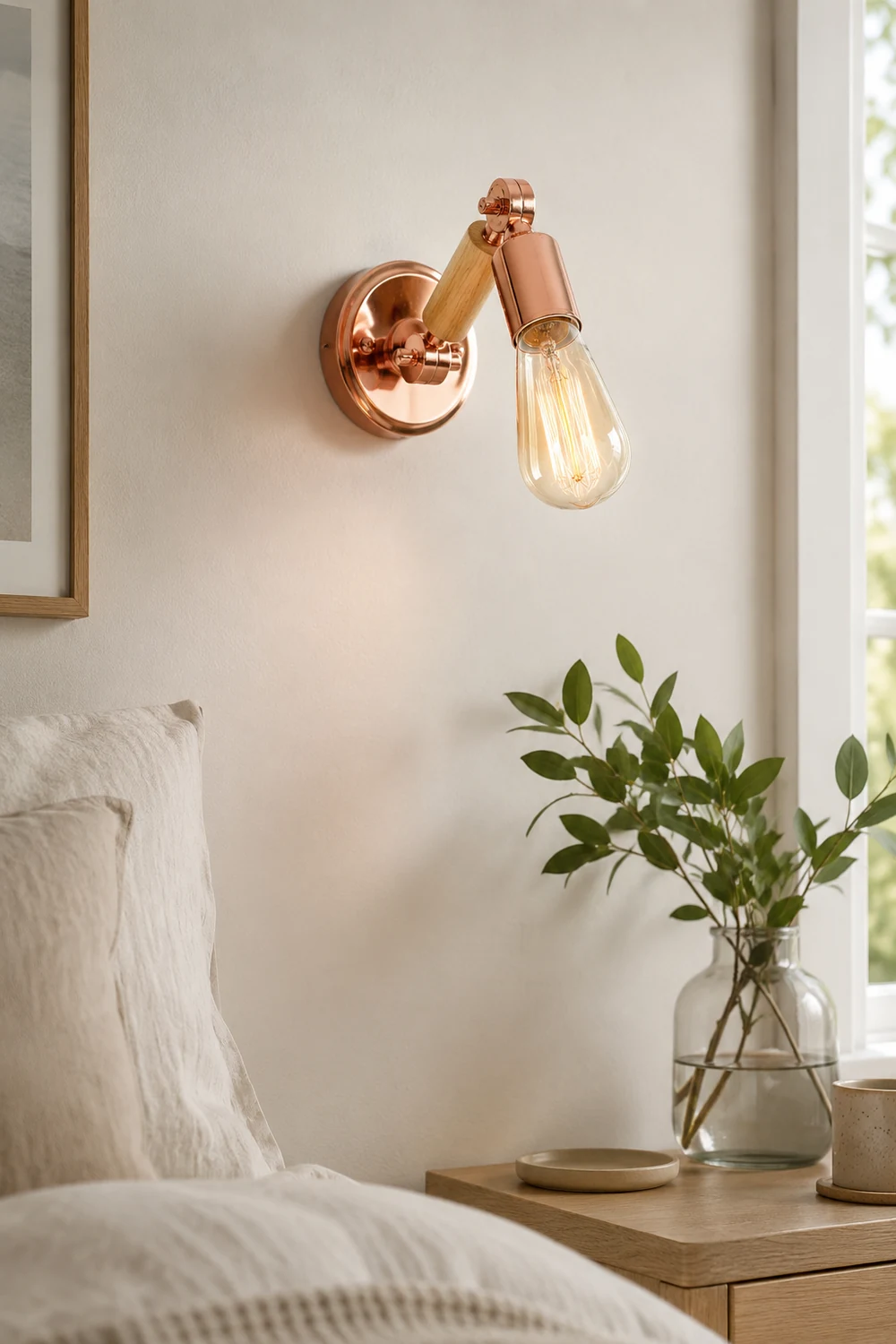 Alessio Wall Lamp Bulb Wooden Adjustable Makeup Gold, Living Room - Lumpaz