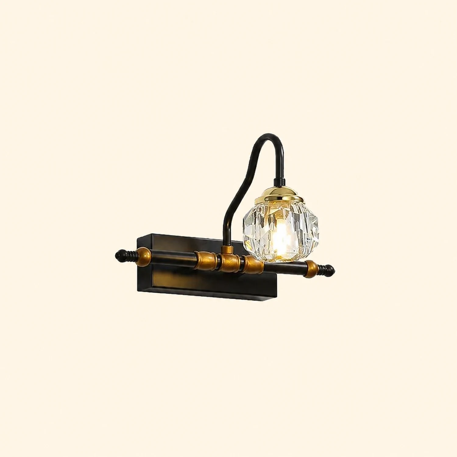 Kristy Vintage Crystal Globe Vanity Wall Lamp, Black, Bathroom - Lumpaz