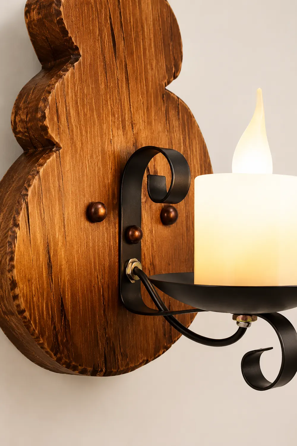 Austin Wall Lamp Cucurbits/Candle Vintage, Wood/Metal, Dining Room - Lumpaz