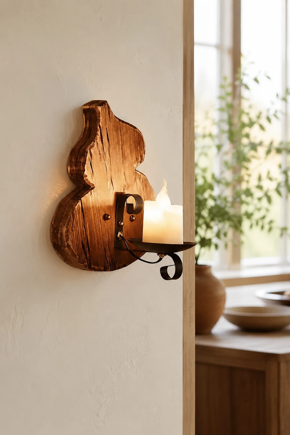 Austin Wall Lamp Cucurbits/Candle Vintage, Wood/Metal, Dining Room - Lumpaz