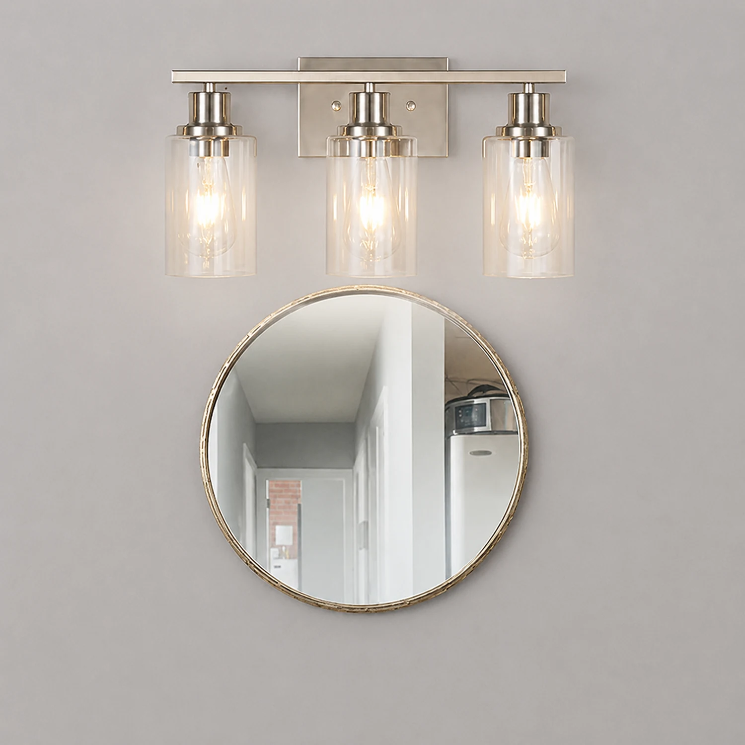 Alessio Modern Mirror Front Black Vanity Wall Lamp, Metal/Glass - Lumpaz
