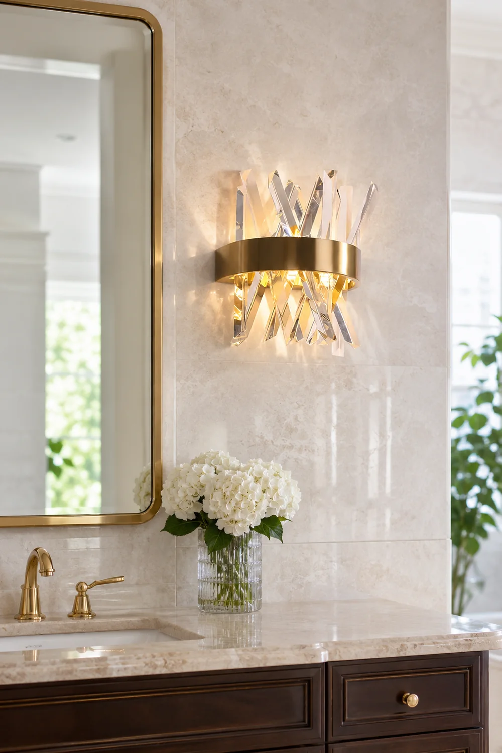 Marilyn Decorative Geometric Crystal/Metal Wall Lamp, Gold - Lumpaz