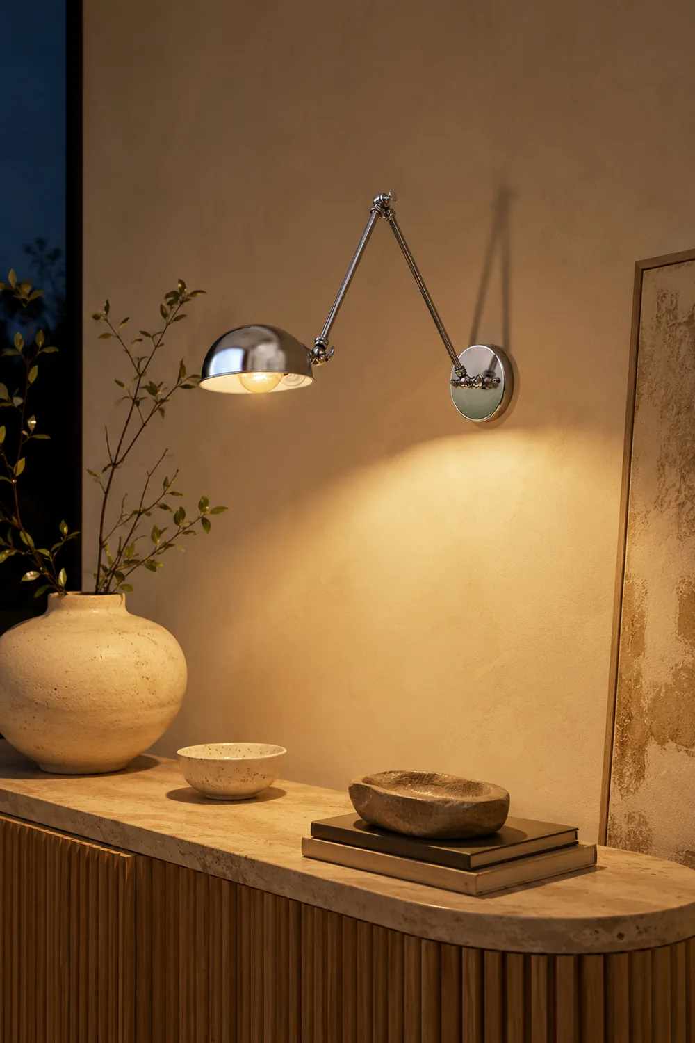 Brady Wall Lamp Dome Minimalist, Adjustable Metal, Silver, Bedroom - Lumpaz
